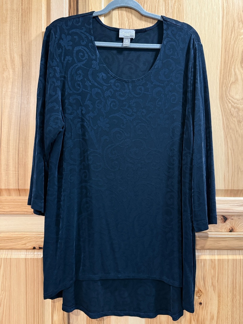Chicos Travelers Midnight Blue Women's Patterned Scoop Neck Tunic Size 3 (XL)
